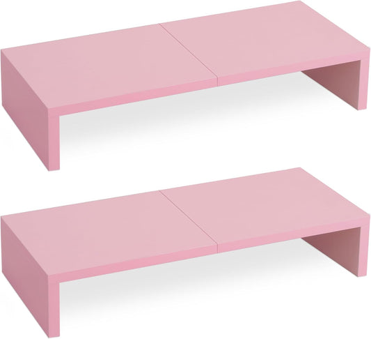 TEAMIX 2 Pack Pink Monitor Riser-20L inch, Cute Monitor Stand for Desk, Wood Sturdy TV/Screen/PC/Printer/Laptop Riser, Computer Shelf with Storage Desktop Organizer for Home Office