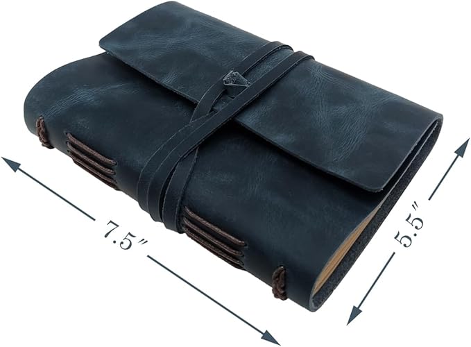 Blue Notebook Journal - Genuine Leather Journals for Writing Small Size Diary 5.5x7.5 Inch, Notepad For Man and Women, Gifts,Work,Travel Dark Blue