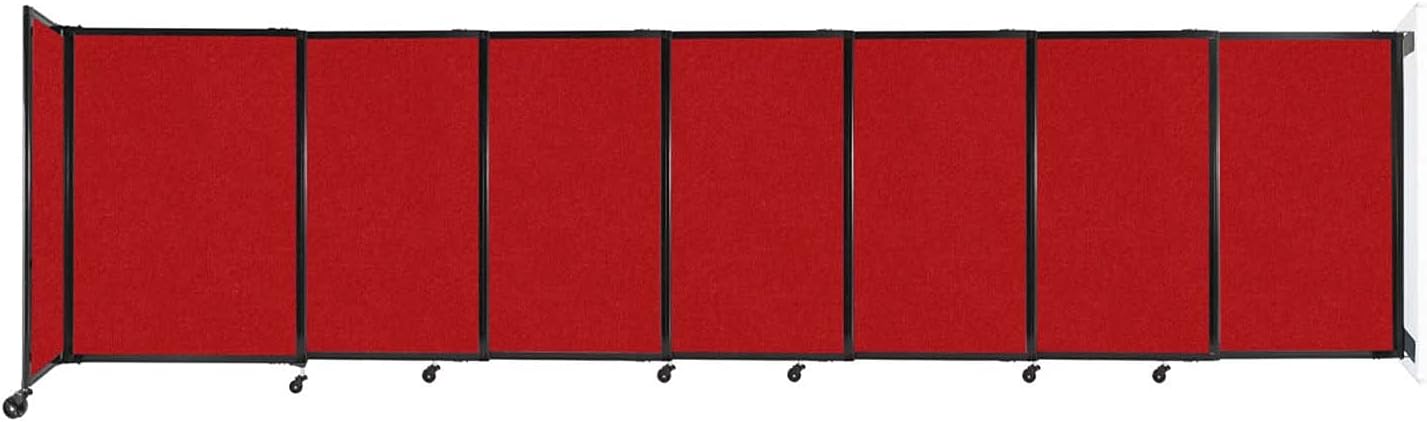 Wall-Mounted Sliding StraightWall Room Divider | Adjustable Widths | Locking Wheels | Room Separator | Up to 15'6" Wide x 4' Tall Red Fabric Panels