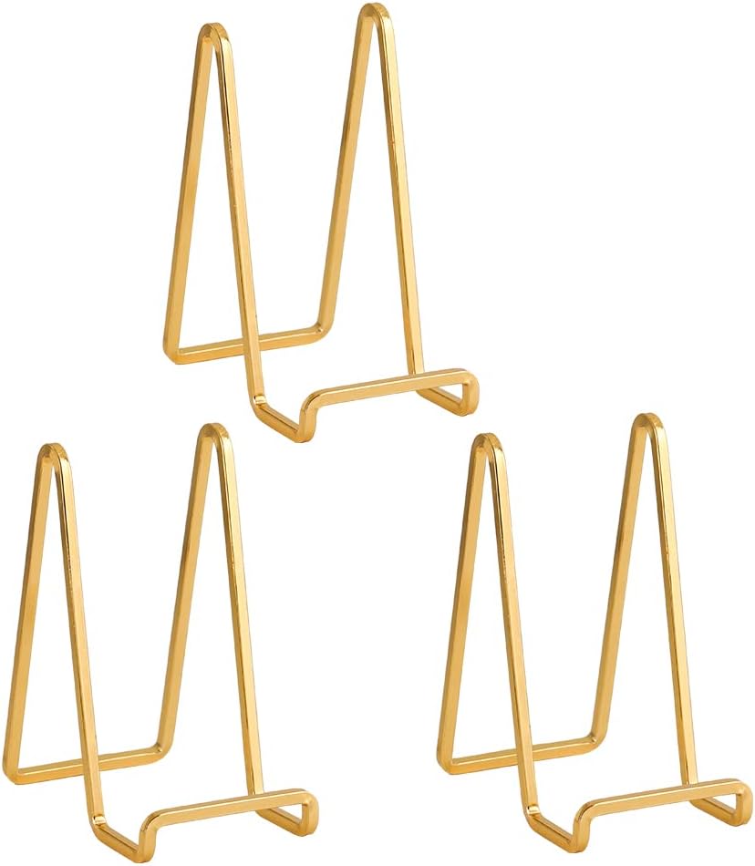 Plate Holder Easel Display Stand - 6 inch Metal Plate Stands for Display - Tabletop Picture Stand - Gold Iron Easels for Display Pictures | Photo Frames | Book | Decorative Plates | Plaque - 3 Pack