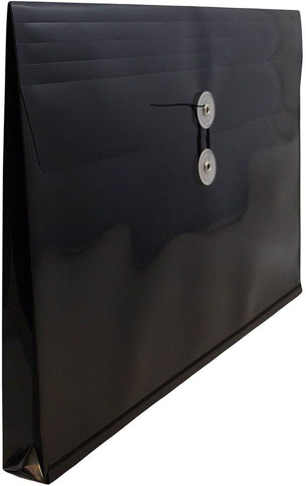 JAM PAPER Plastic Envelopes with Button & String Tie Closure - Legal Booklet - 9 3/4 x 14 1/2 - Black - 3/Pack
