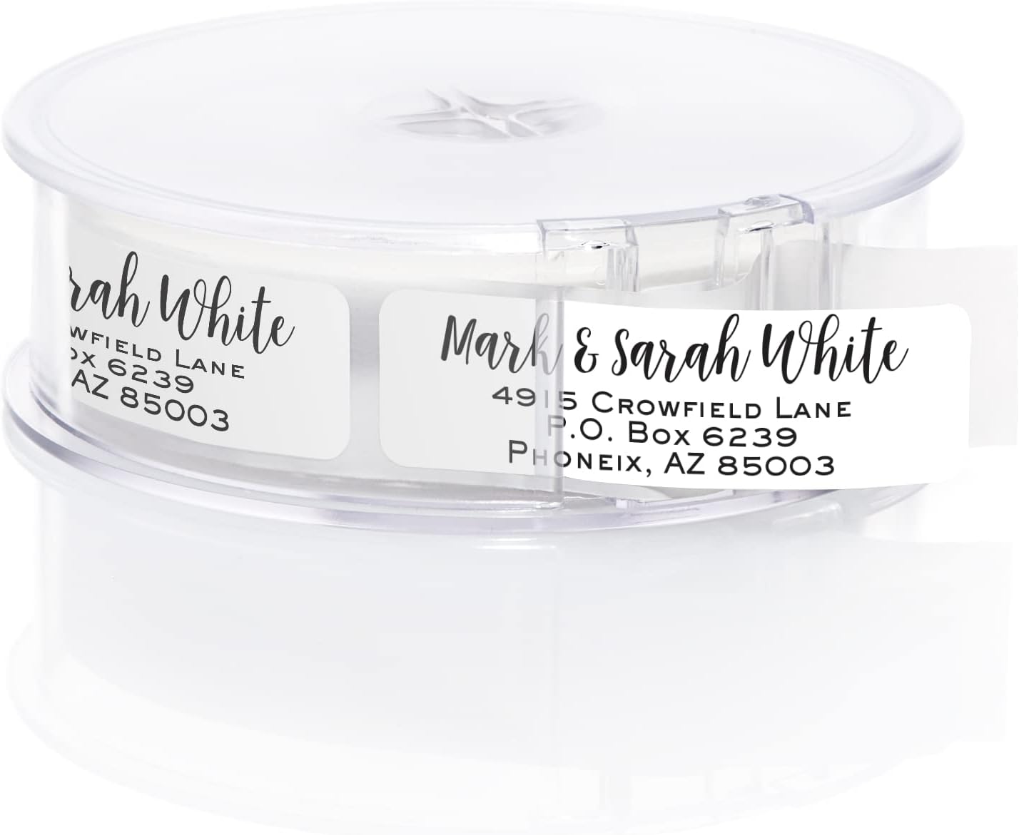 Mixed Script Font Rolled Address Labels/Roll of 500 Chic Black and White Personalized Address Labels/Designer Return Address Stickers in Elegant Plastic Dispenser