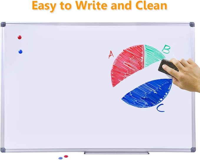 60" x 40" Magnetic Dry Erase Whiteboard with Pen Tray | Large Wall Mounted Aluminum Frame White Board for Office, Classroom & Home | Premium Presentation Board with Smooth Writing Surface