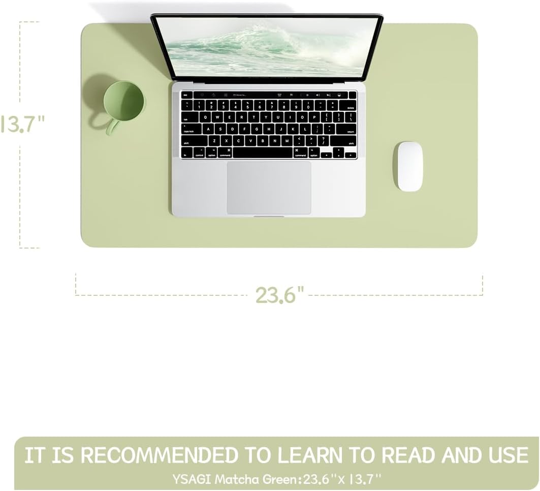 YSAGi Non-Slip Leather Desk Pad, Waterproof Laptop Computer Desk Keyboard Mat, Table Protector Blotter Mat, Large Mouse Pad for Office/Work/Home/Decor(Matcha Green, 23.6" x 13.7")