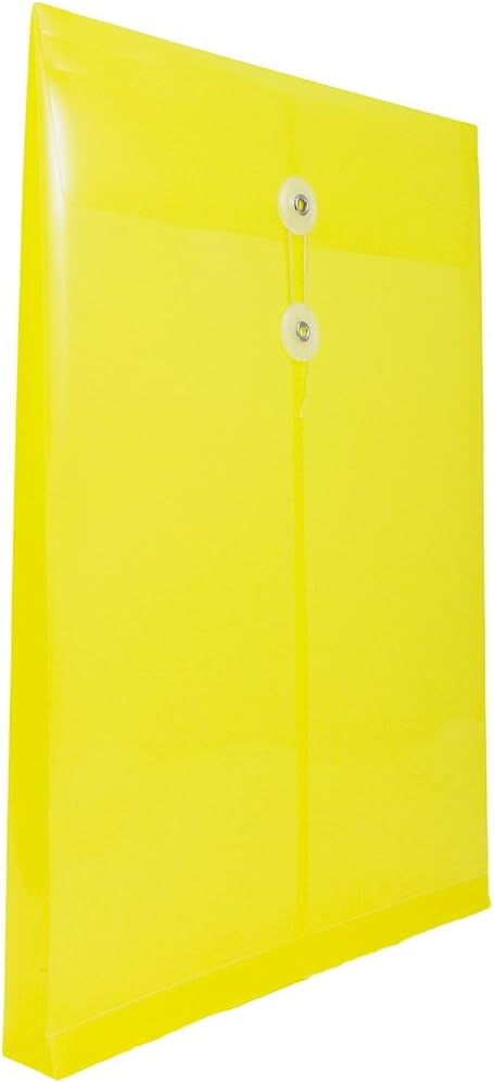 JAM PAPER Plastic Envelopes with Button & String Tie Closure - Legal Open End - 9 3/4 x 14 1/2 - Yellow - 12/Pack