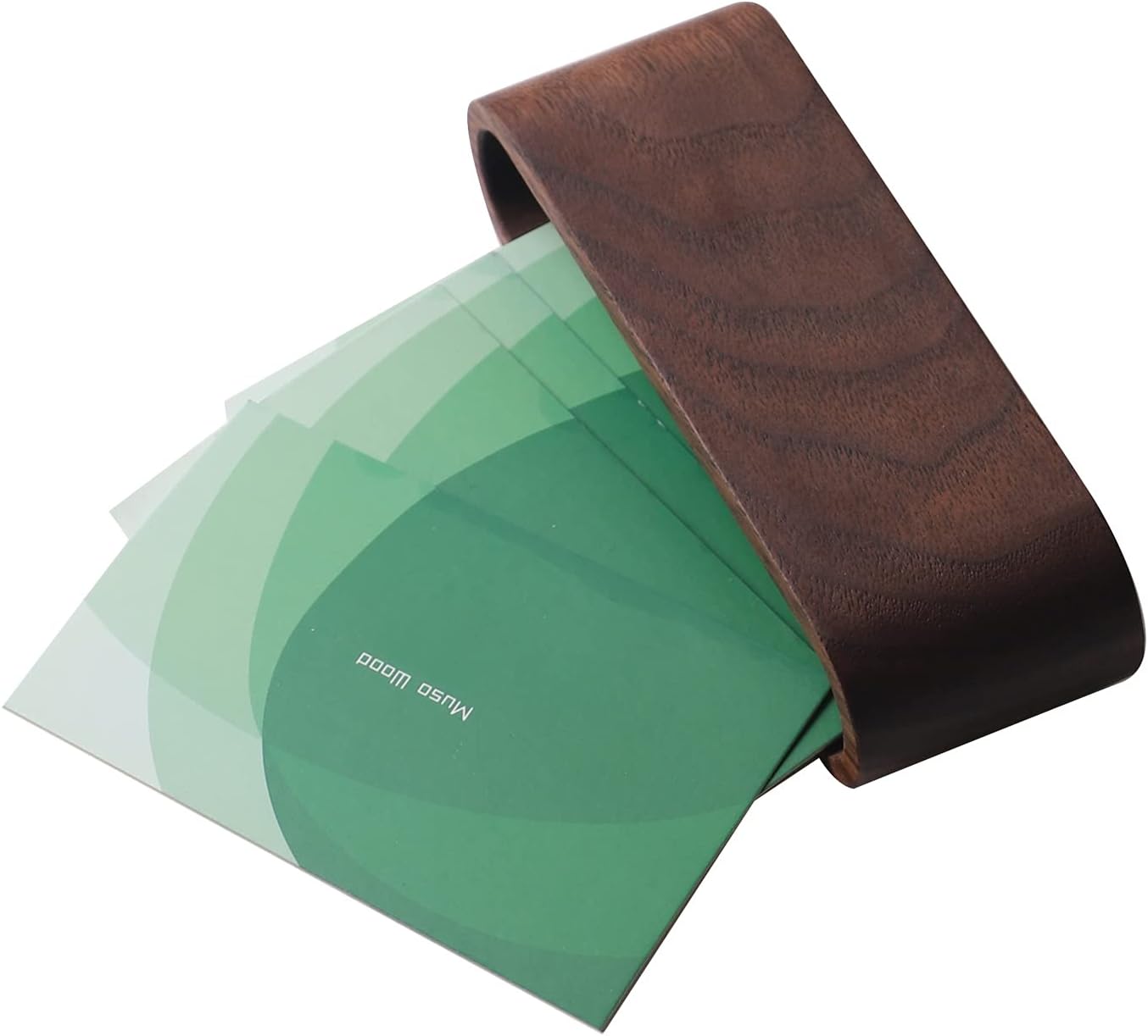 muso wood Business Card Holder for Desk Wooden Display Business Card Stand for Office Tabletop 4 Pack (Walnut)