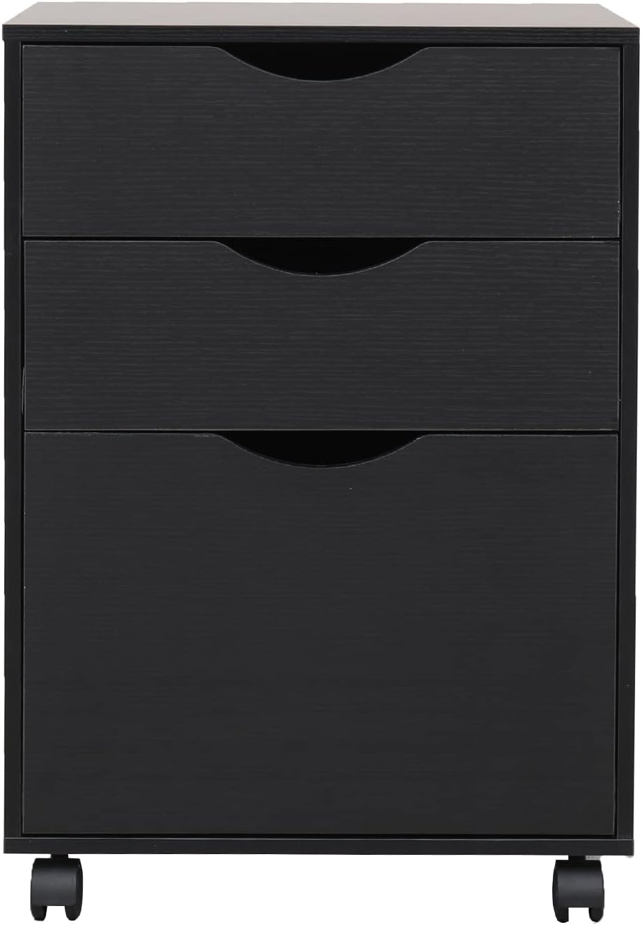 QDSSDECO 3 Drawer Mobile File Cabinet, Rolling Vertical Filing Cabinet fits A4, Legal Paper and Letter Paper for Home Office, Black
