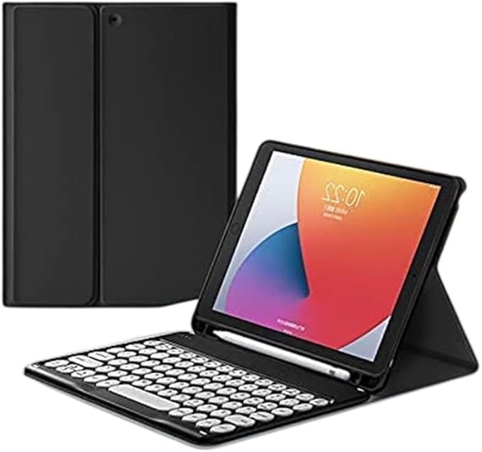 for Kindle Fire HD 10/10 Plus Tablet (13th/11th Generation, 2023/2021 Release) 10.1", Detachable Round Keys Keyboard Case with Pencil Holder ，Black