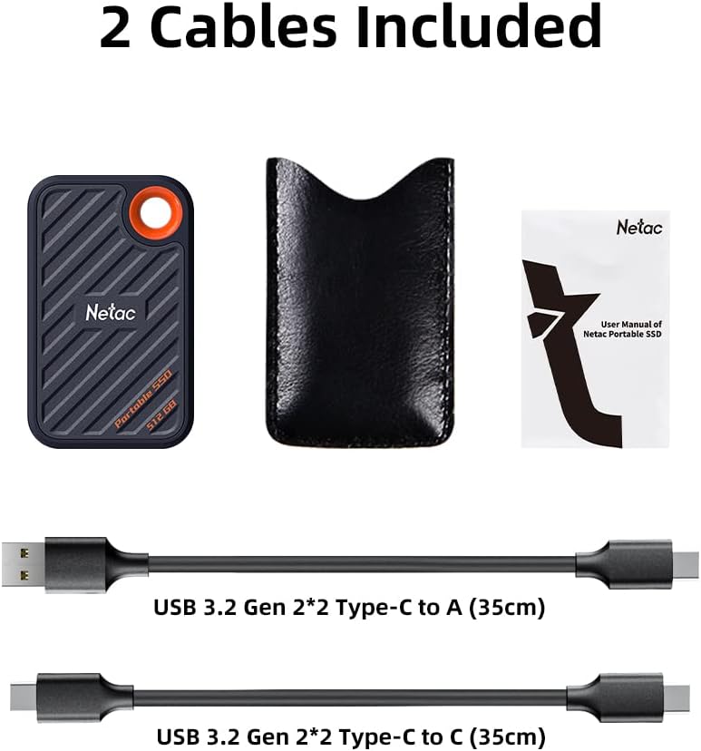 Netac 1TB Extreme Portable SSD External Solid State Drives Up to 2000MB/s Read 1700MB/s Write Speed, USB 3.2 Gen.2 Business Travel Essential, ZX20