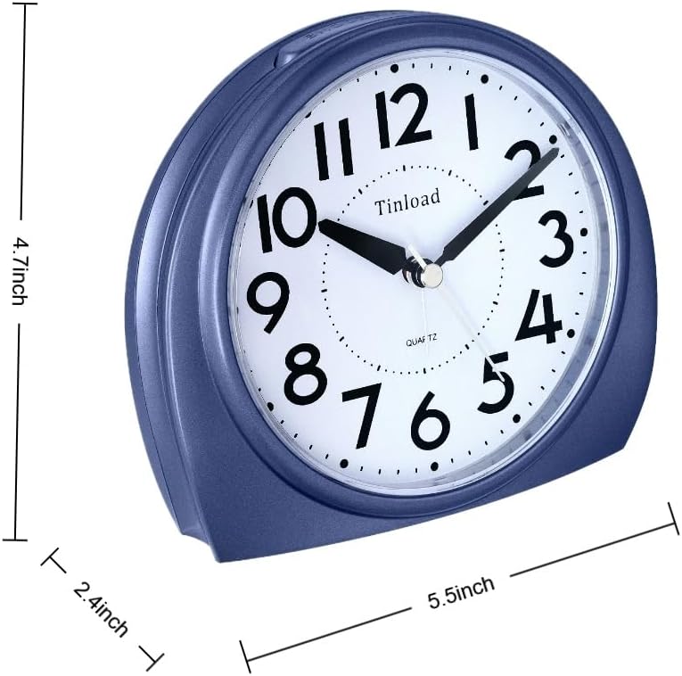 5.5" Large Analog Alarm Clock Silent Non Ticking, Gentle Wake, Beep Sounds, Increasing Volume, Battery Operated Snooze and Manual Light, Blue