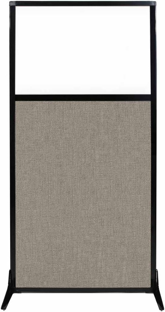 Versare Workstation Partition | Portable Wall Divider | Modern Office Cubicle | Free Standing Privacy Screen | Flexible Work Space | 33" x 70" W/Window, Warm Pebble Fabric Panels