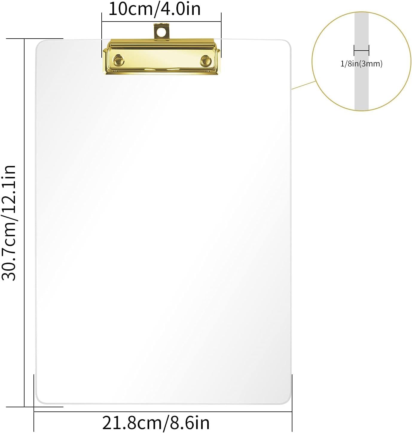 Honagu Acrylic Clear Clipboards, Transparent Plastic Clipboard with Gold Strong Clip Hidden Hanging Hole, A4 Letter Size Clipboards for Nurses, Art Student, Teachers,School & Office Supplies, 5PC