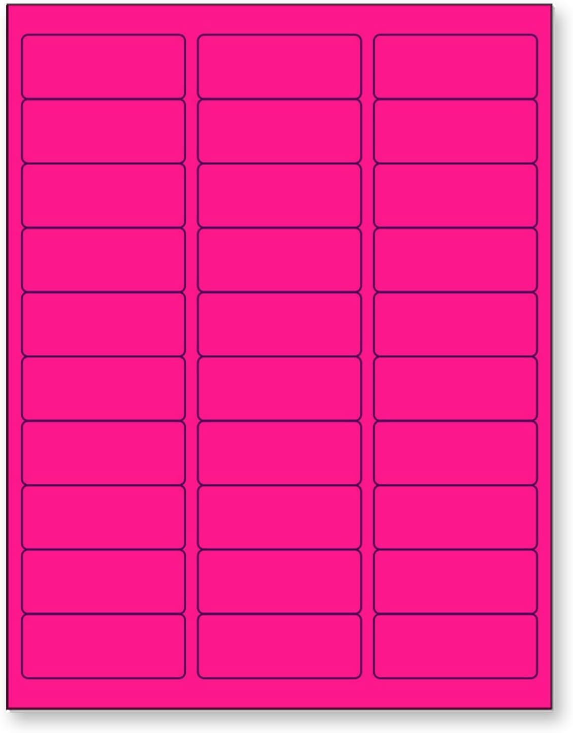 8-1/2 x 11 Neon Color High Light Fluorescent Labels for Laser & Inkjet Printer (Pink Fluorescent, 1" x 2-5/8" - 30 Per Page | 3,000 Labels)