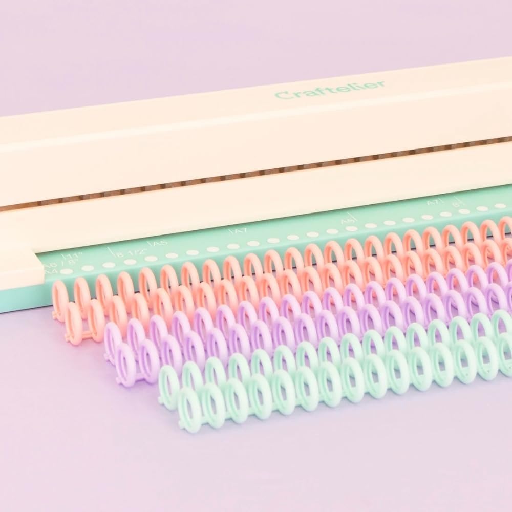 Craftelier - 30 Holes Binding Machine for Planners - A4, A5, A6, A7 and US Letter Size Formats - Includes 6 Spines of Pastel Tones - 5 Sheet Capacity Punch for Notebooks Making and Scrapbooking