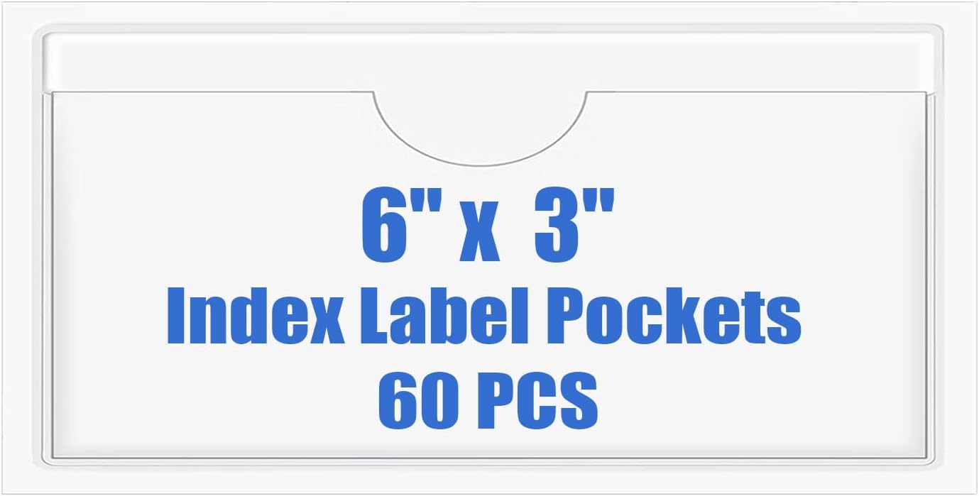 Origin-Joy 60 PCS Self Adhesive Index Card Pockets with Top Open, Clear Plastic Label Holder for Cards of Note, Library and Business, Adhesive Label Pockets & Card Holder (6 x 3 inch)