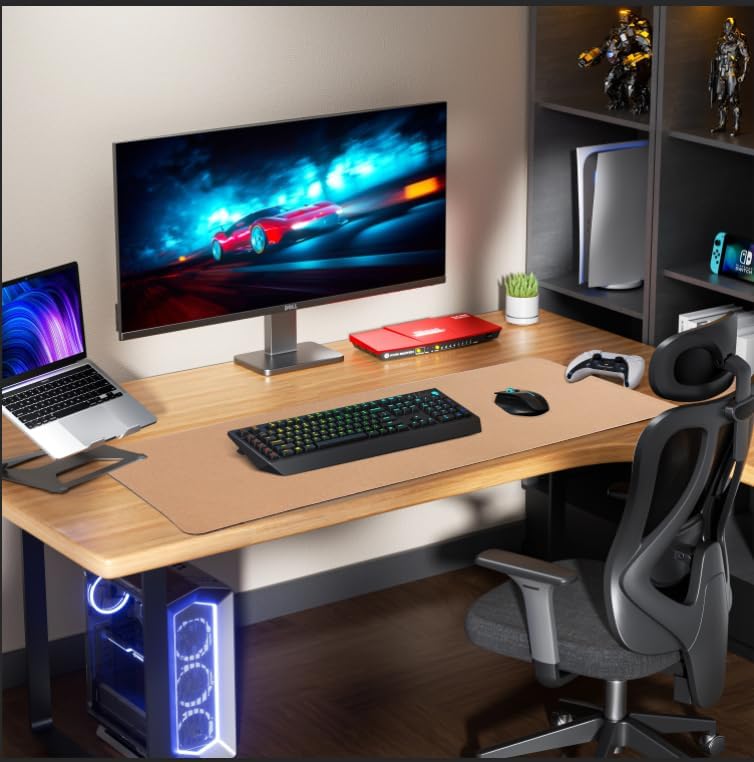 Leather Desk pad Protector, Large Desk mat with Natural Cork & PU Leather,Large Mouse pad, Office Desk Mat,Waterproof Desk Writing Pad for Office and Home (47in*17in, Dark Green)