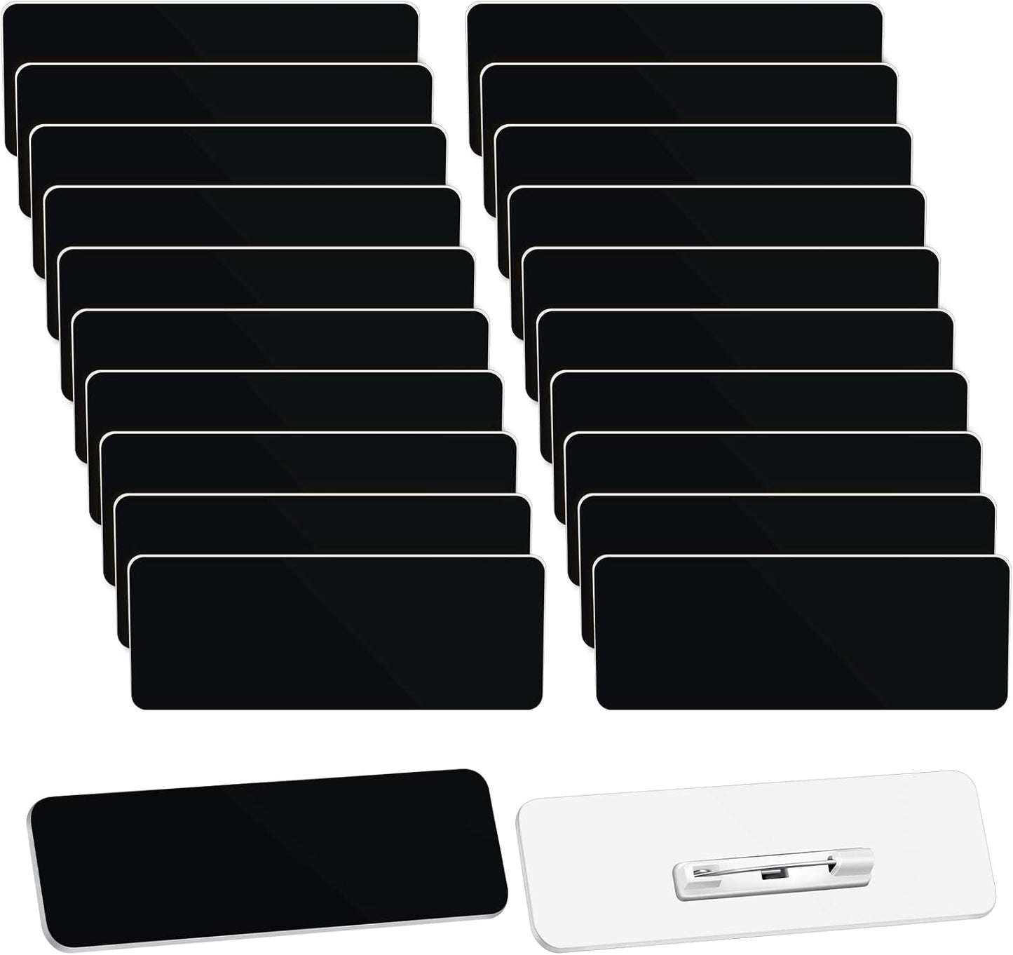 Breling 100 Pieces Name Tags with Pins 1 x 3 Inches Blank Name Tags Reusable ID Badge Holders with Clip for Office Workers Students Employee Custom(Black)