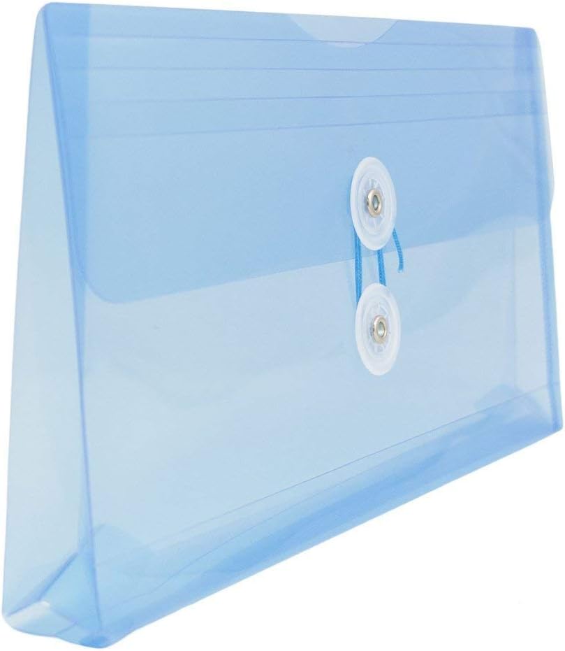 JAM PAPER Plastic Envelopes with Button & String Tie Closure - #10 Business Booklet - 5 1/4 x 10 - Blue - 12/Pack