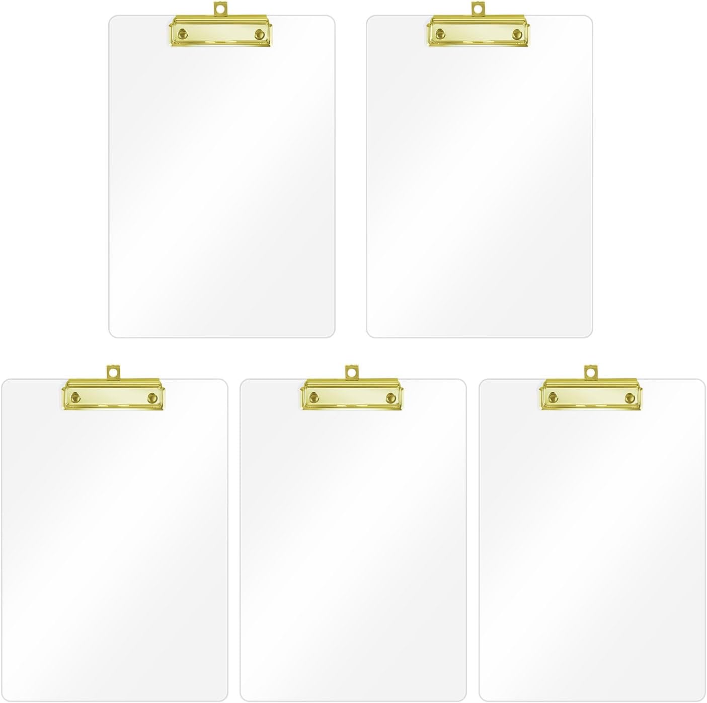 Honagu Acrylic Clear Clipboards, Transparent Plastic Clipboard with Gold Strong Clip Hidden Hanging Hole, A4 Letter Size Clipboards for Nurses, Art Student, Teachers,School & Office Supplies, 5PC