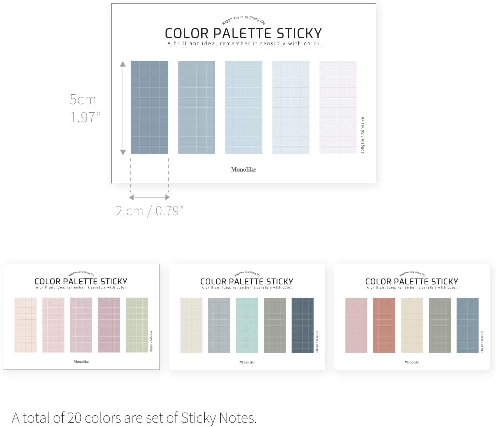 Monolike Color Palette Sticky Grid 500 D Set 4p - Self-Adhesive Memo Pad 30 Sheets