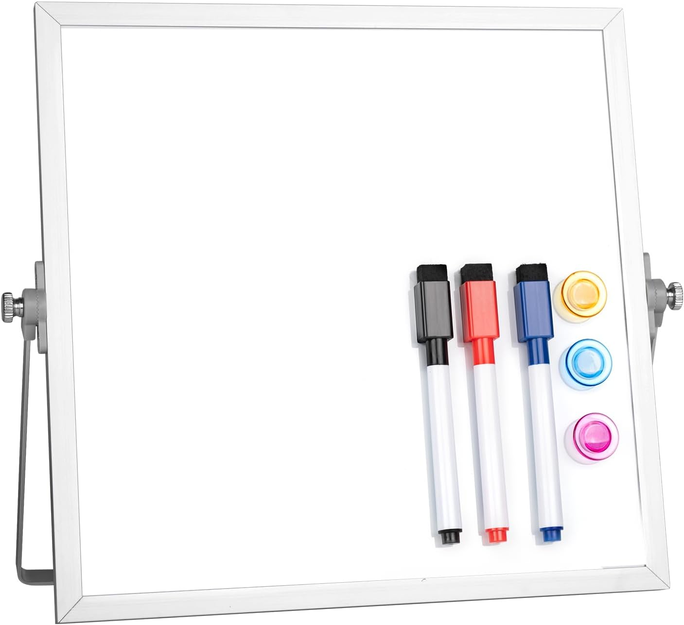 Small Desktop White Board with Stand, 10" x 10" Double-Sided Silver Aluminium Frame Whiteboard for Kids, Mini Dry Erase Board for Home, Office, School