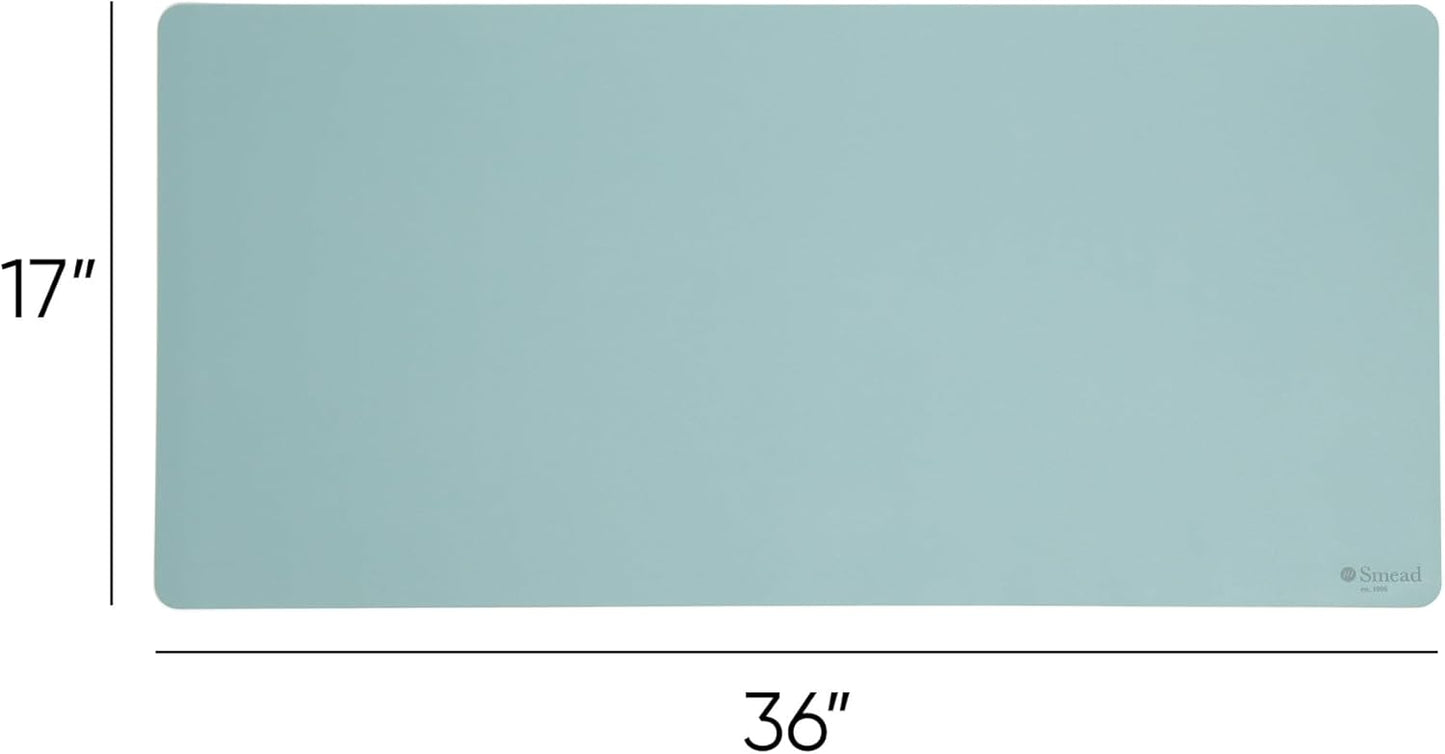 Smead Desk Pad, Vegan Leather Desk Mat with Non-Slip Faux Suede Backing, Perfect Desk Organizer for Office Decor, 36” x 17” Large, Superior Blue (64830)