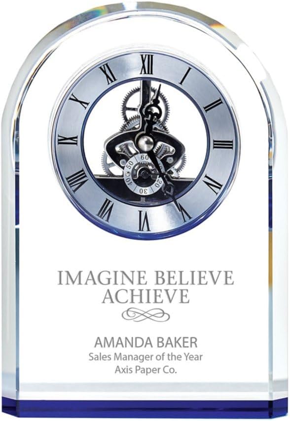 Baudville Blue Accent Arched Skeleton Clock - Personalized Engraving Up to Three Lines and Pre-Written Verse Selection