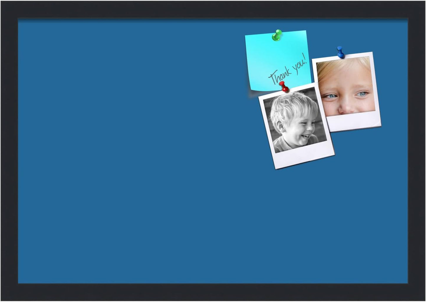 PinPix 22x15 Inch Cork Bulletin Board. This Decorative Framed Pin Board Comes with Navy Pastel Design and a Satin Black Frame. Ideal for Home Office Decor or Message Board (PinPix-1811)