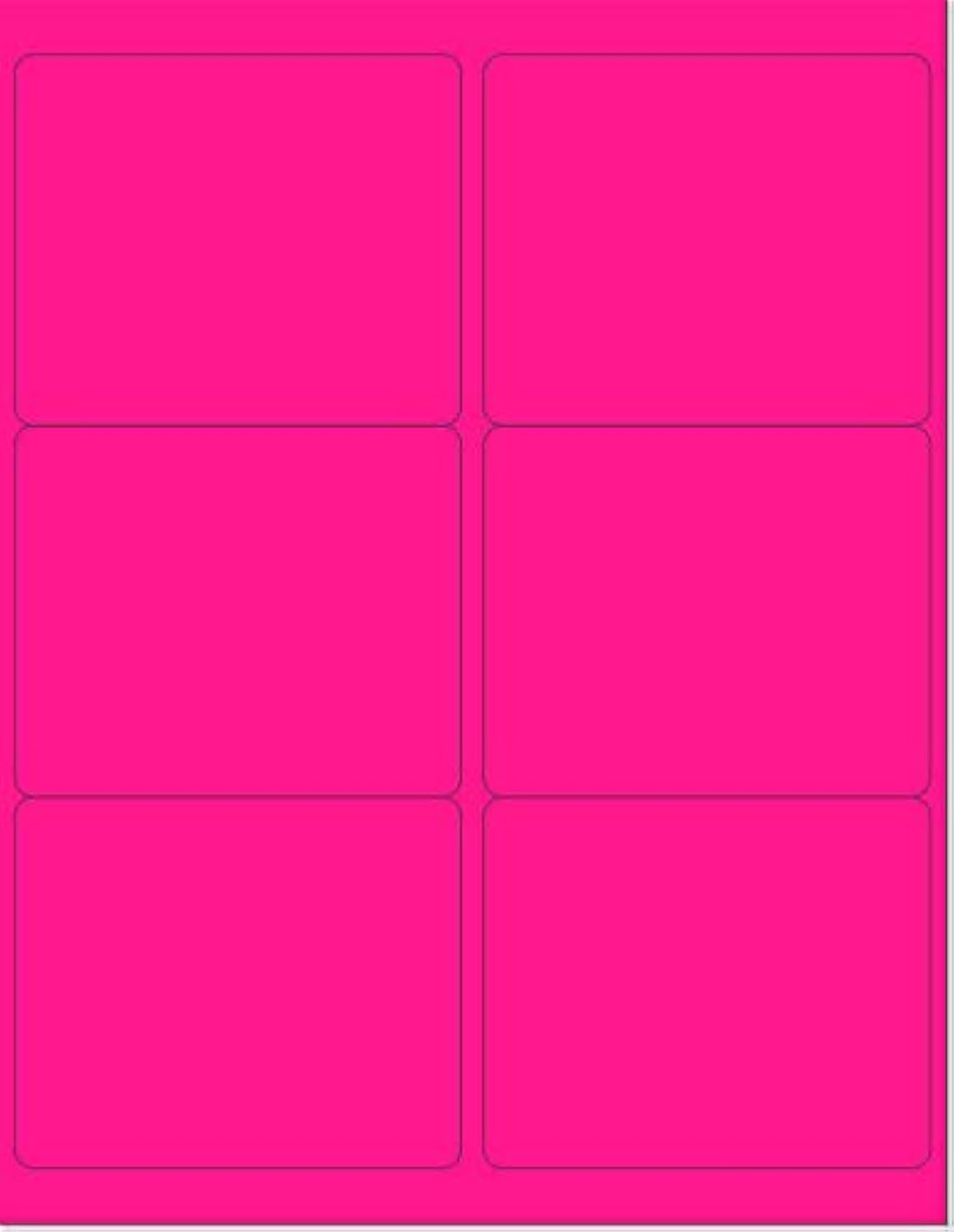 8-1/2 x 11" Neon Color High Light Fluorescent Labels for Laser & Inkjet Printer (Pink Fluorescent, 4" x 3-1/3" - 6 Per Page | 300 Labels)