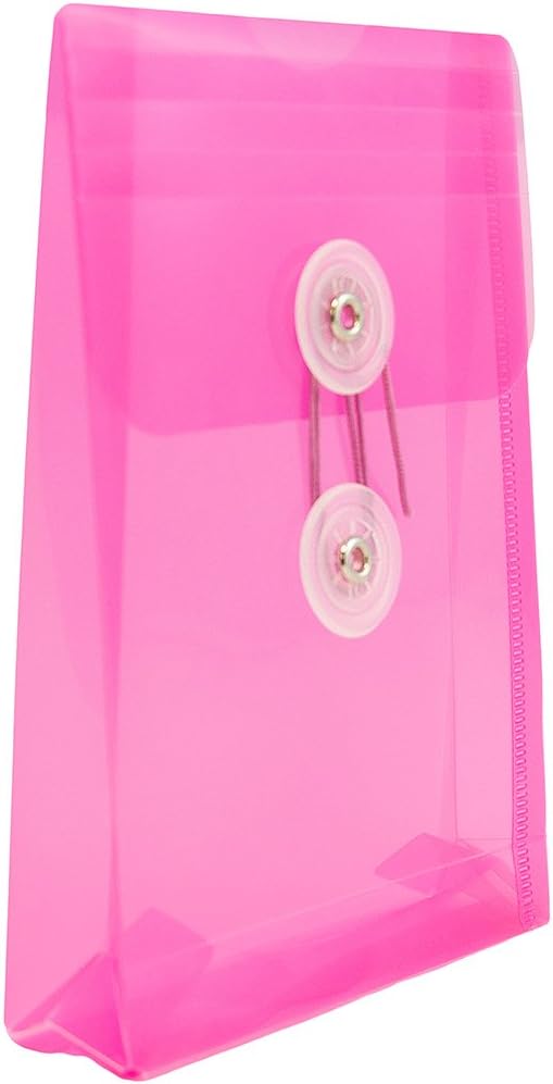 JAM PAPER Plastic Envelopes with Button & String Tie Closure - 4 1/4 x 6 1/4 - Fuchsia Pink - 12/Pack