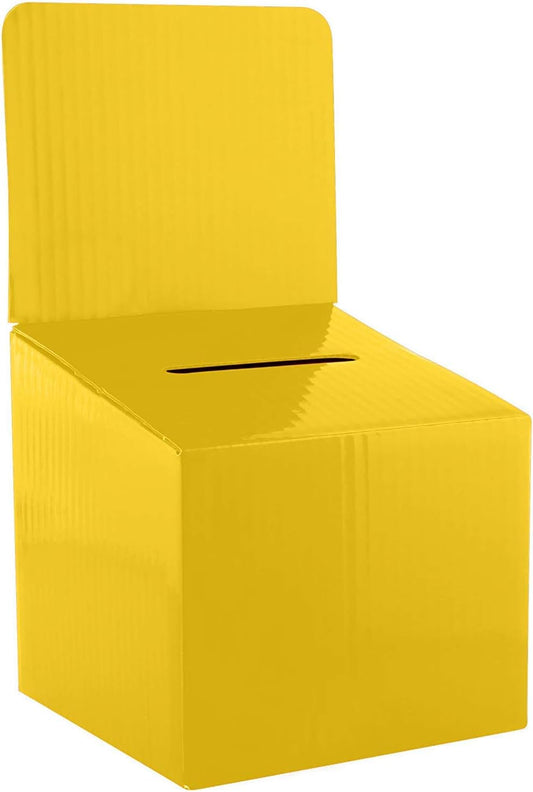 Raffle Ticket Box Donation Collection Ballot Box Reusable Sturdy thick Cardboard Box with Slot comment Suggestion Box With Removable Header 6H x 6W x 6D, Display area 6H x 6W(Yellow 5 pack)