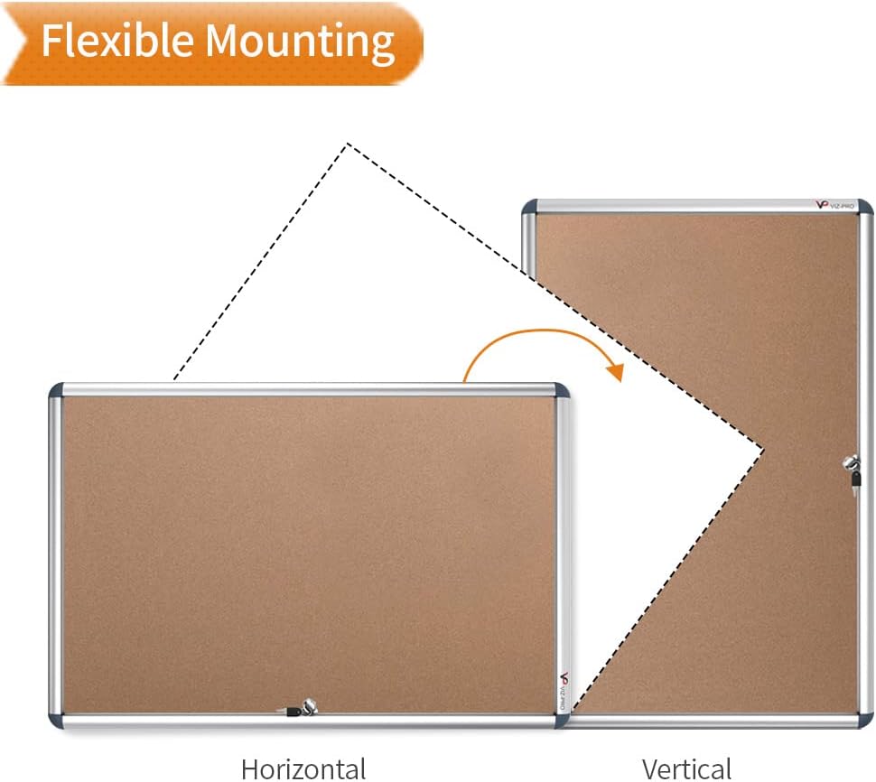 VIZ-PRO Tamperproof Lockable Cork Noticeboard Class 1 Aluminium Framed 36x24 Inches