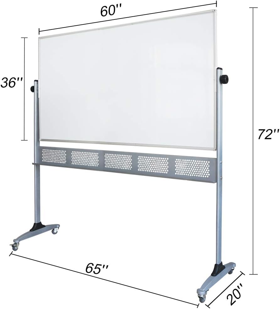 Xiwode Movable Double-Sided Magnetic Whiteboard with Wheels, Upgraded Durable Type of Mesh Bracket, Whiteboard Dimension 60×36,Can be Flipped, Written and Display, Suitable for Office and Classroom