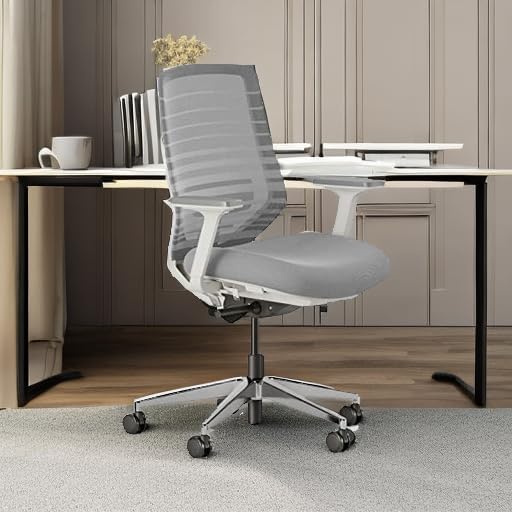 Branch Ergonomic Chair - A Versatile Desk Chair with Adjustable Lumbar Support, Breathable Mesh Backrest, and Smooth Wheels - Experience Optimal Comfort and Support - Pebble - White