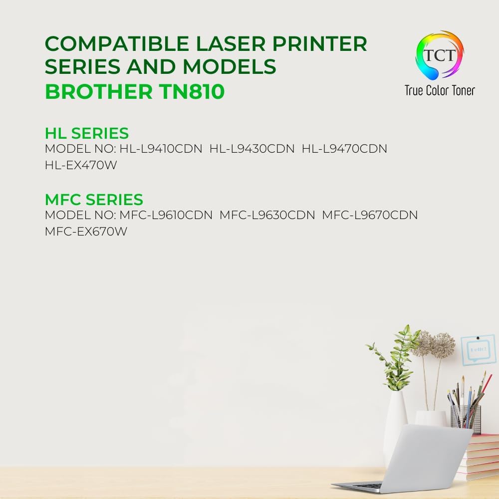 TCT TN810 Cyan Toner Cartridge - Compatible Replacement for Brother TN810 TN-810 Cyan Works with Brother HL‐L9410CDN L9430CDN EX470W MFC‐L9610CDN L9630CDN Printers (6,500 Pages)