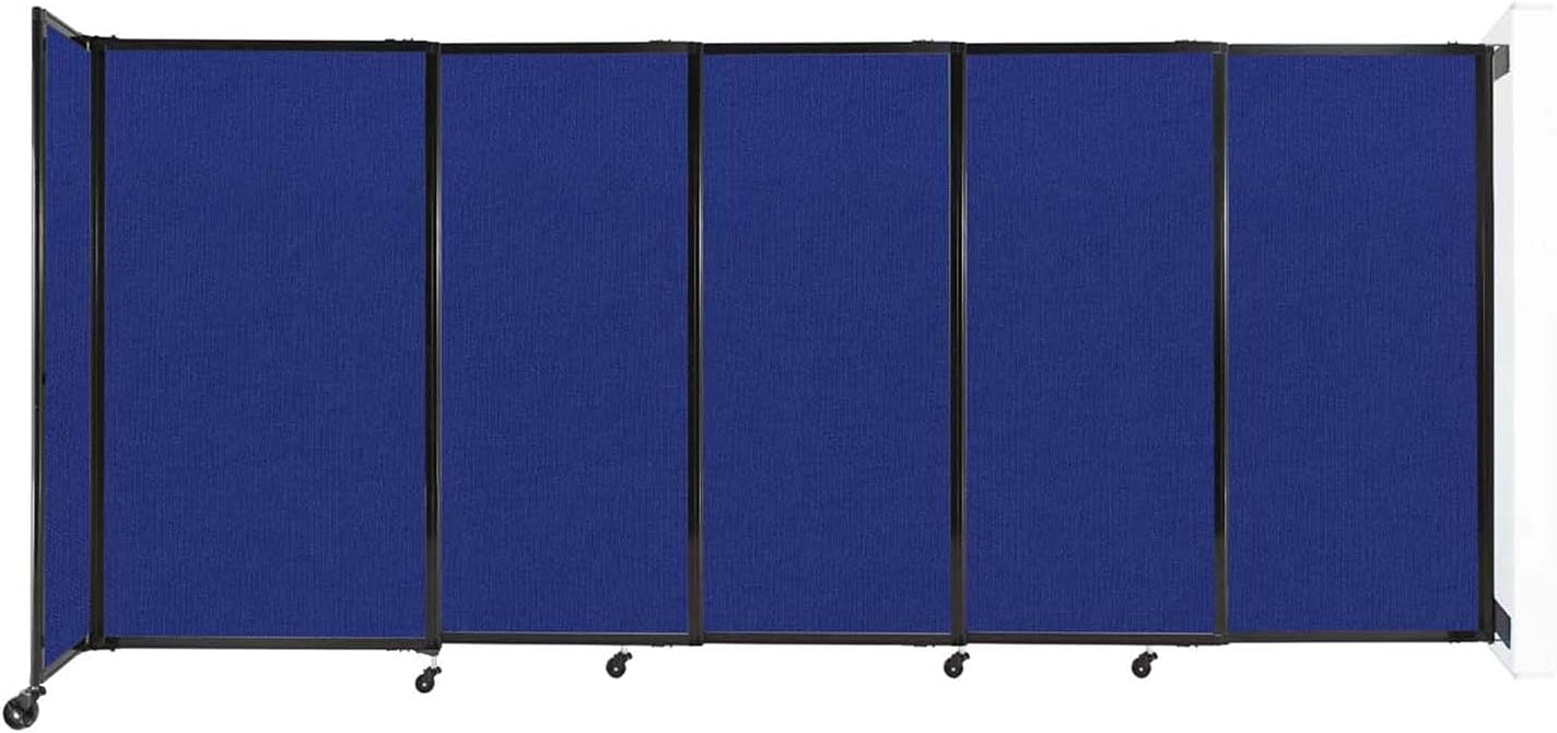 Wall-Mounted Sliding StraightWall Room Divider | Adjustable Widths | Locking Wheels | Room Separator | Up to 11'3" Wide x 5' Tall Royal Blue Fabric Panels