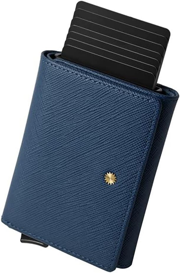 Unisex Wallet for Men & Women/Smart Card Holder/Trifold / W5 (Blue Saffiano)