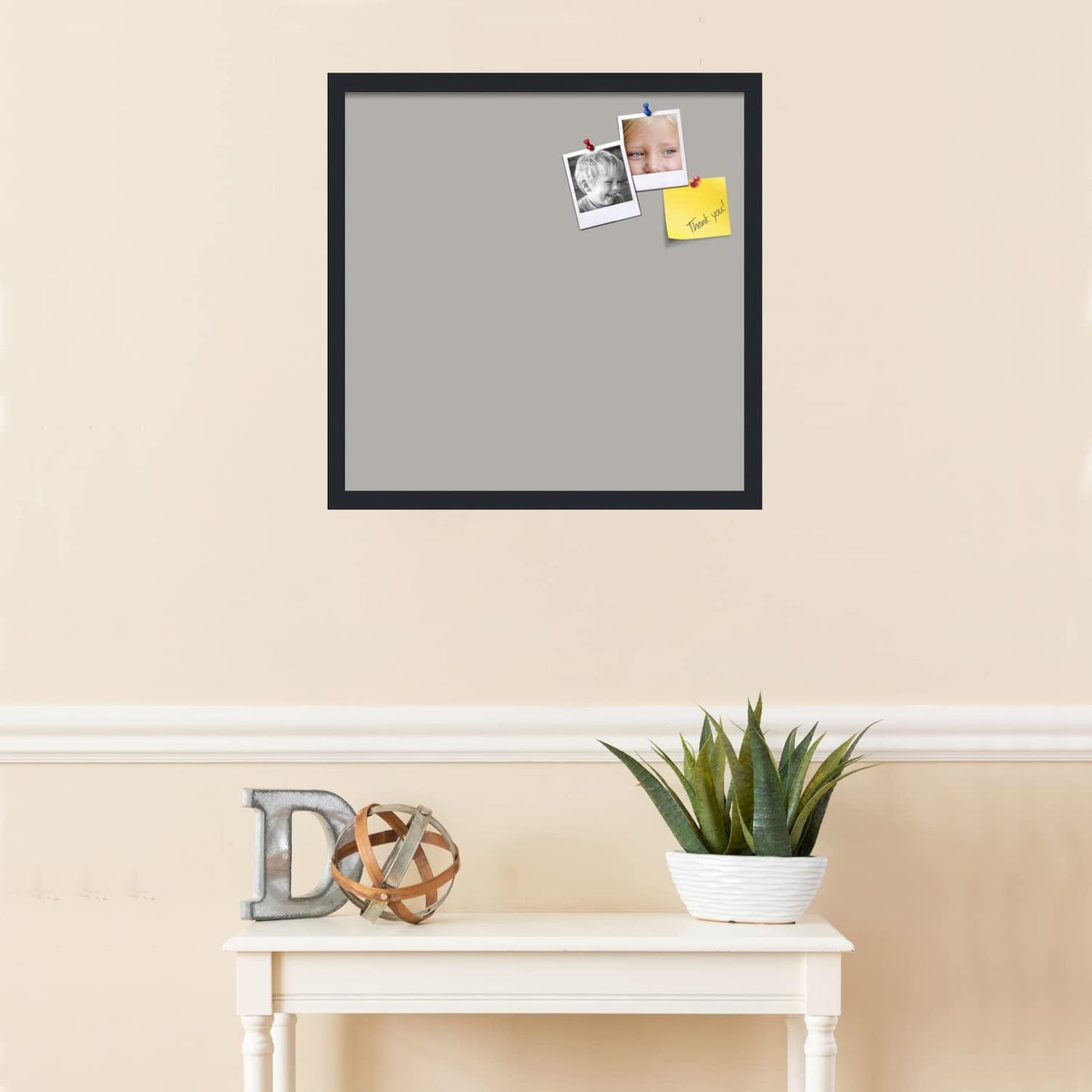 PinPix 22x22 Inch Cork Bulletin Board. This Decorative Framed Pin Board Comes with Dark Stone Design and a Satin Black Frame. Ideal for Home Office Decor or Message Board (PinPix-1808)