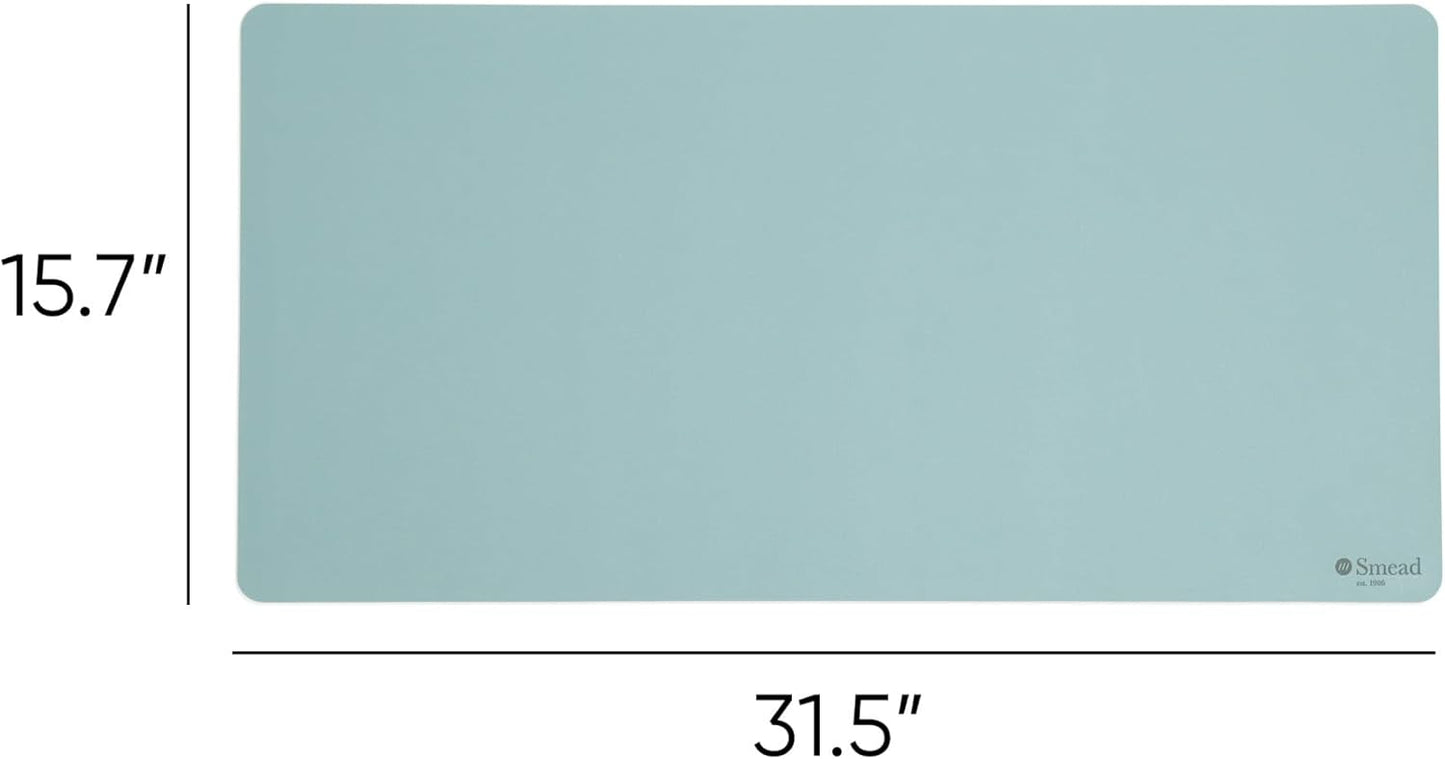 Smead Desk Pad, Vegan Leather Desk Mat with Non-Slip Faux Suede Backing, Perfect Desk Organizer for Office Decor, 31.5” x 15.7” Medium, Superior Blue (64835)