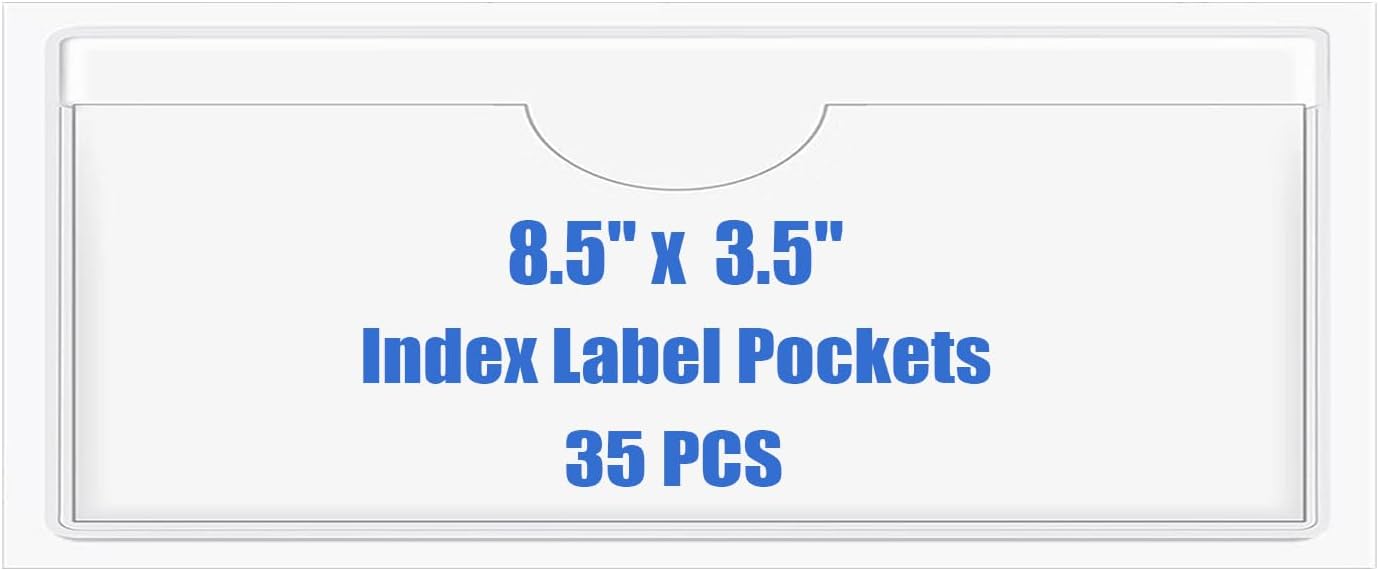 Origin-Joy 35 PCS Self Adhesive Index Card Pockets with Top Open, Clear Plastic Label Holder for Cards of Note, Library and Business, Adhesive Label Pockets & Card Holder (8.5 x 3.5 inch)