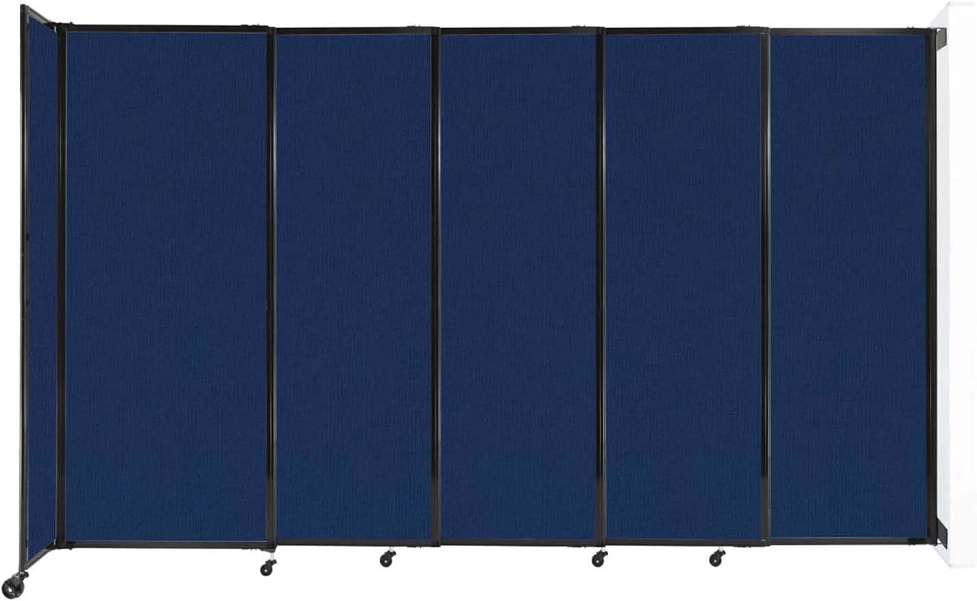 Wall-Mounted Sliding StraightWall Room Divider | Adjustable Widths | Locking Wheels | Room Separator | Up to 11'3" Wide x 6'10" Tall Navy Blue Fabric Panels