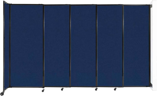 Wall-Mounted Sliding StraightWall Room Divider | Adjustable Widths | Locking Wheels | Room Separator | Up to 11'3" Wide x 6'10" Tall Navy Blue Fabric Panels