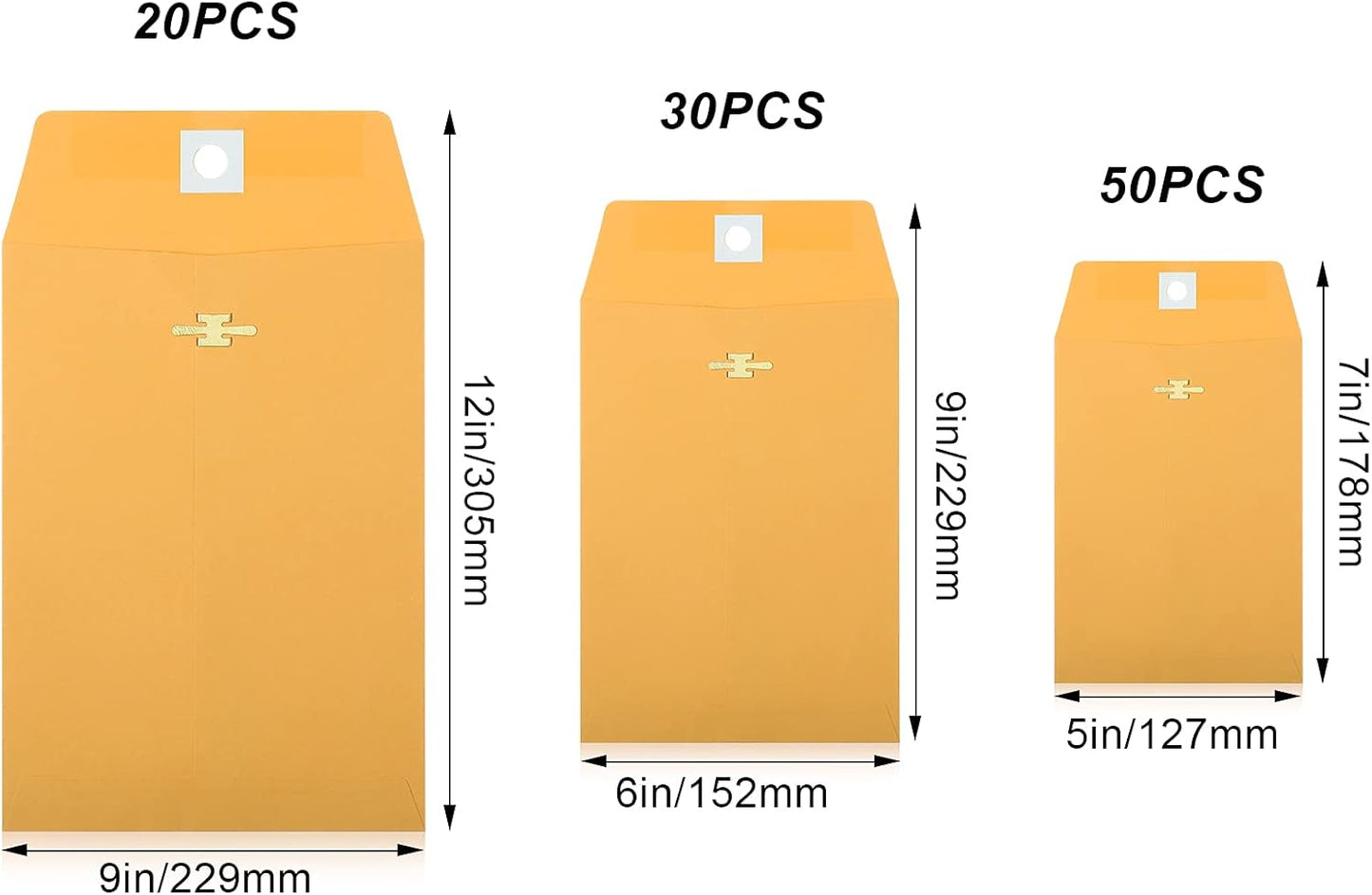 Zonon 100 Pieces 3 Sizes Clasp Envelopes Kraft Paper Catalog Clasp Envelope with Clasp Closure for Filing, Storing, Privacy Ensuring or Mailing Documents (9 x 12 Inch, 6 x 9 Inch, 5 x 7 Inch)