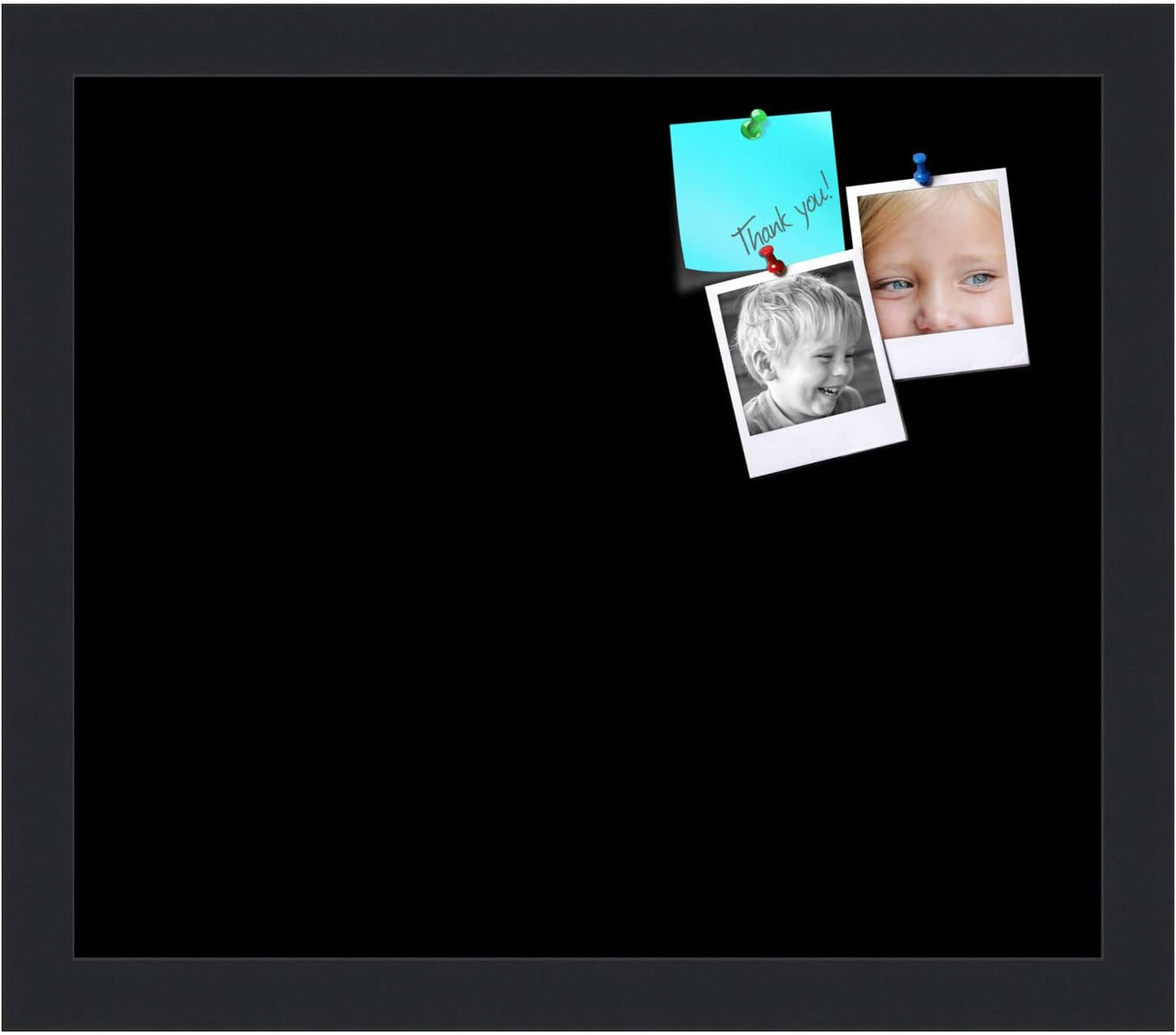 PinPix 14x12 Inch Cork Bulletin Board. This Decorative Framed Pin Board Comes with Solid Black Design and a Satin Black Frame. Ideal for Home Office Decor or Message Board (PinPix-622)