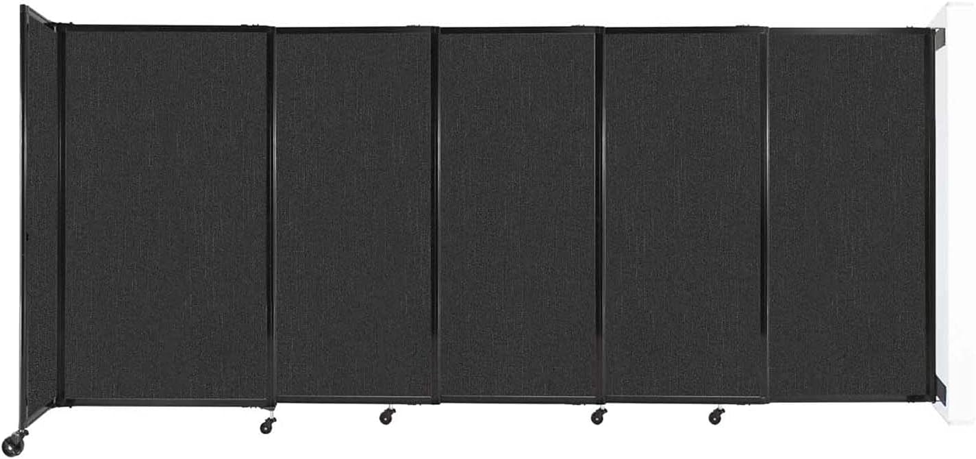 Wall-Mounted Sliding StraightWall Room Divider | Adjustable Widths | Locking Wheels | Room Separator | Up to 11'3" Wide x 5' Tall Black Fabric Panels