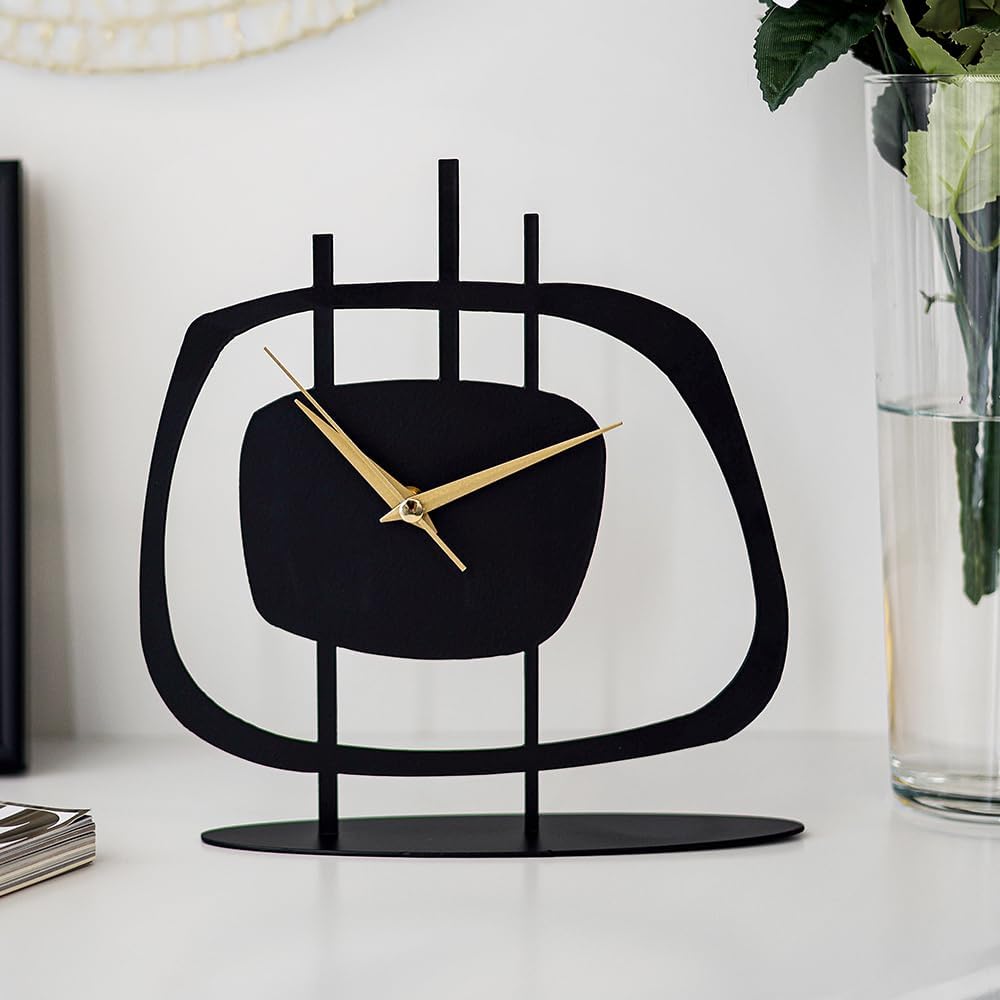 Table Clock for Living Room Office, Bedside, Kitchen | Silent Running Night Shelf Analog Desk Clock with 8 x 9 inch Size | Decorative Table Clocks