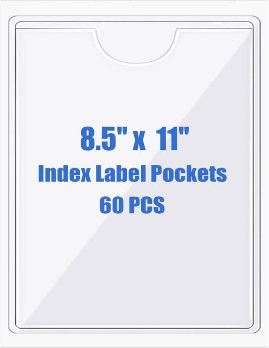 Origin-Joy 60 PCS Self Adhesive Index Card Pockets with Top Open, Clear Plastic Label Holder for Notes, Library and Business, Adhesive Label Pockets & Holder (8.5 x 11 inch)