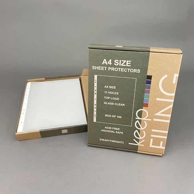 A4 Sheet Protectors, 200 Sheets (2 Boxes), Top Load, Heavyweight, Pre-Punched 11 Holes, Glass Clear, Acid Free