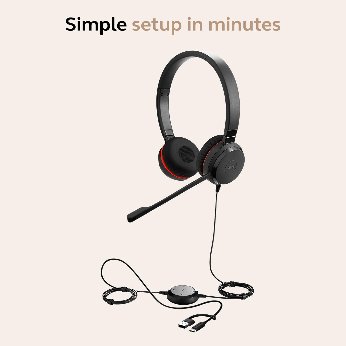 Jabra Evolve 30 II Wired Dual-Ear Headset with Mic for Work - 3.5mm Jack or USB-A/USB-C Connectivity, Computer Headset with Noise-Cancelling Microphone, Works with Online Meeting Platforms - Black
