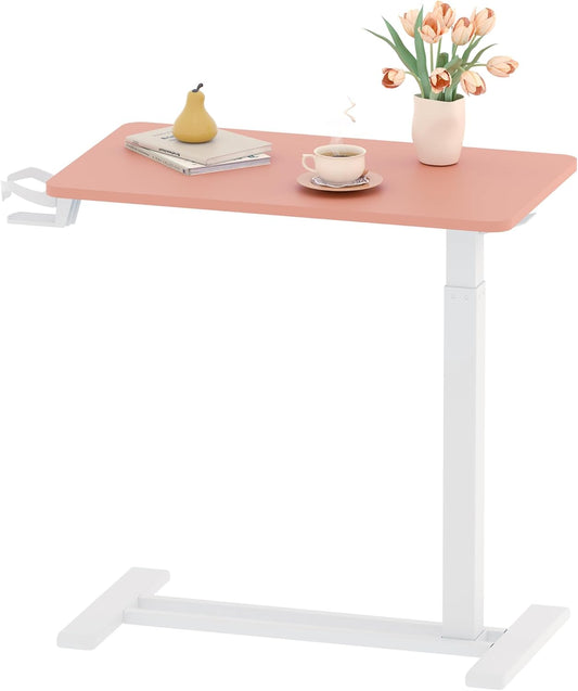 FLEXISPOT Mobile Standing Desk with Wheels Pneumatic Laptop Rolling Computer Cart Movable Height Adjustable Small Sit Stand Desk Computer Workstations Home Use（27.6" W x 15.7" D,Pink